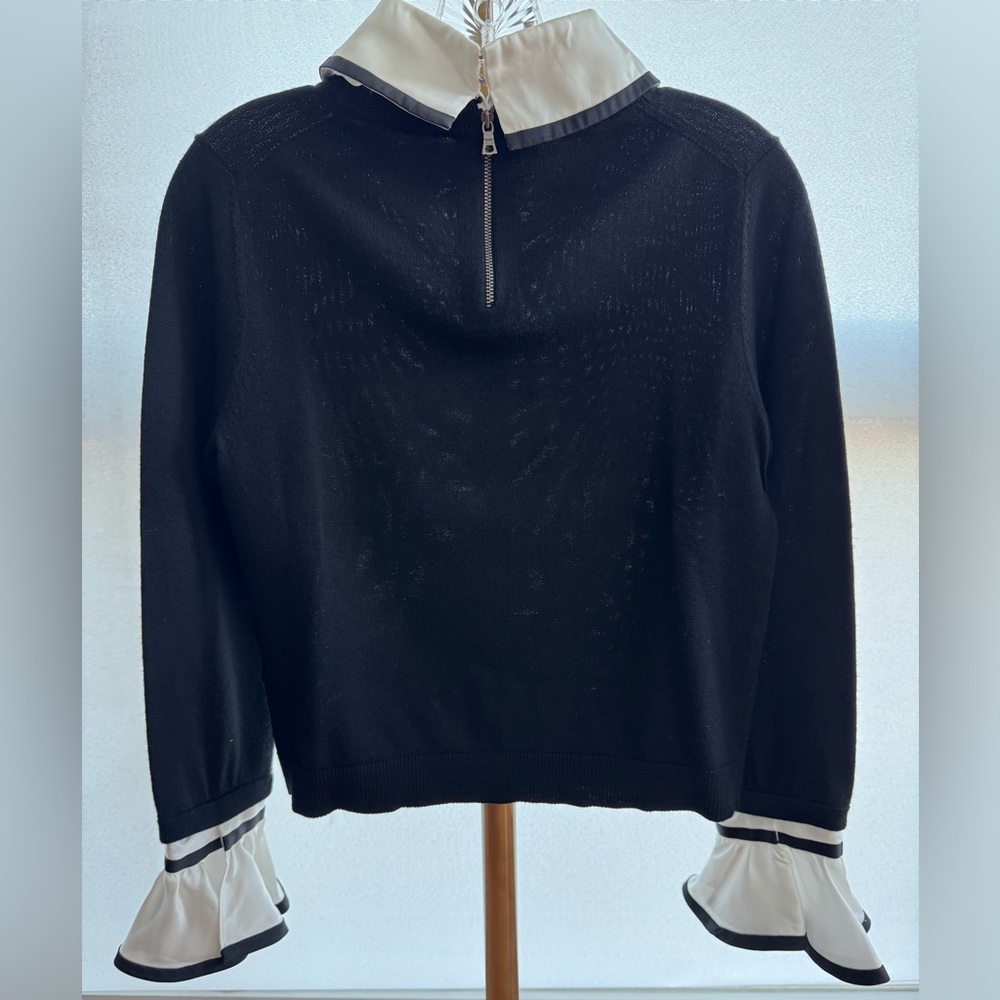 Alice + Olivia Black Sweater with White Contrast Collar and Cuff Details - Picture 9 of 9